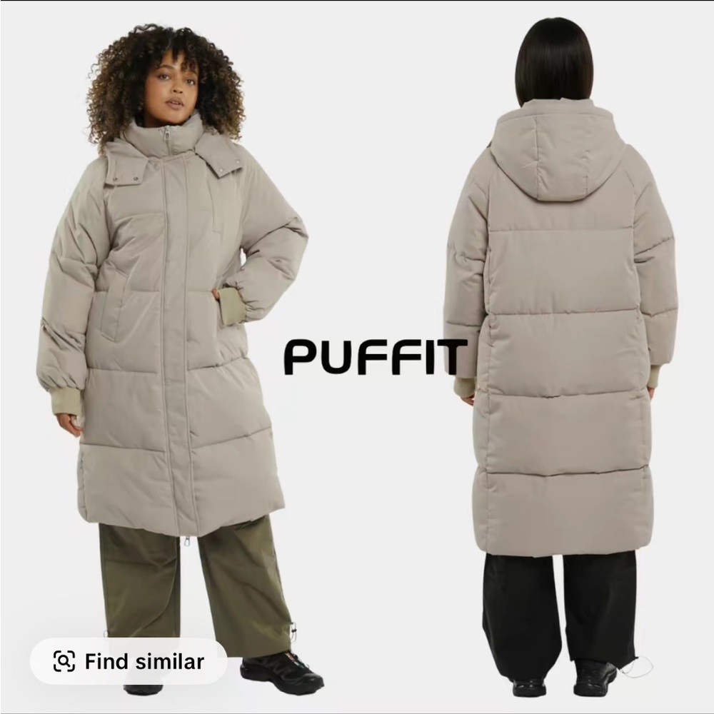 Women's Long Puffer Coat - taupe